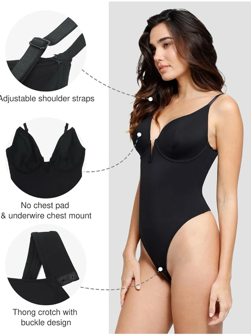 Black Sculpting V-Plunge Shapewear Bodysuit